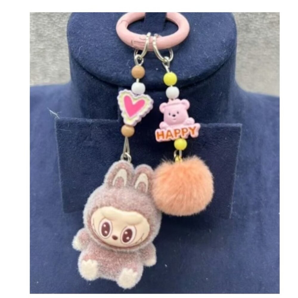 Labubu Brown Plush Bunny Keychain Bag Charm Pom Pom Backpack Clip